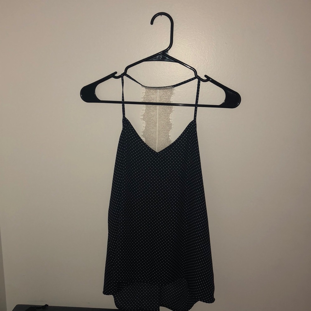 Navy with white polka dots tank